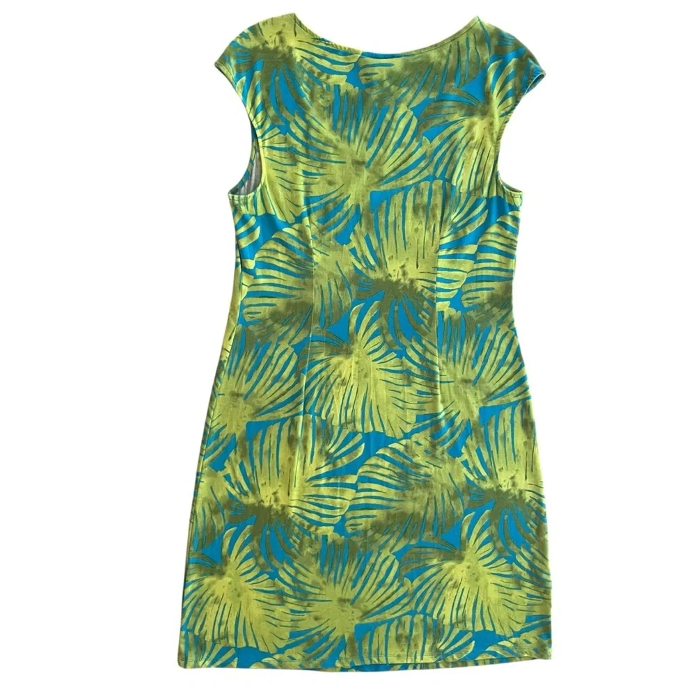 Tommy Bahama Women’s M Blue Green, Tropical Leaf Aloha Knit Shift Shirt Sundress